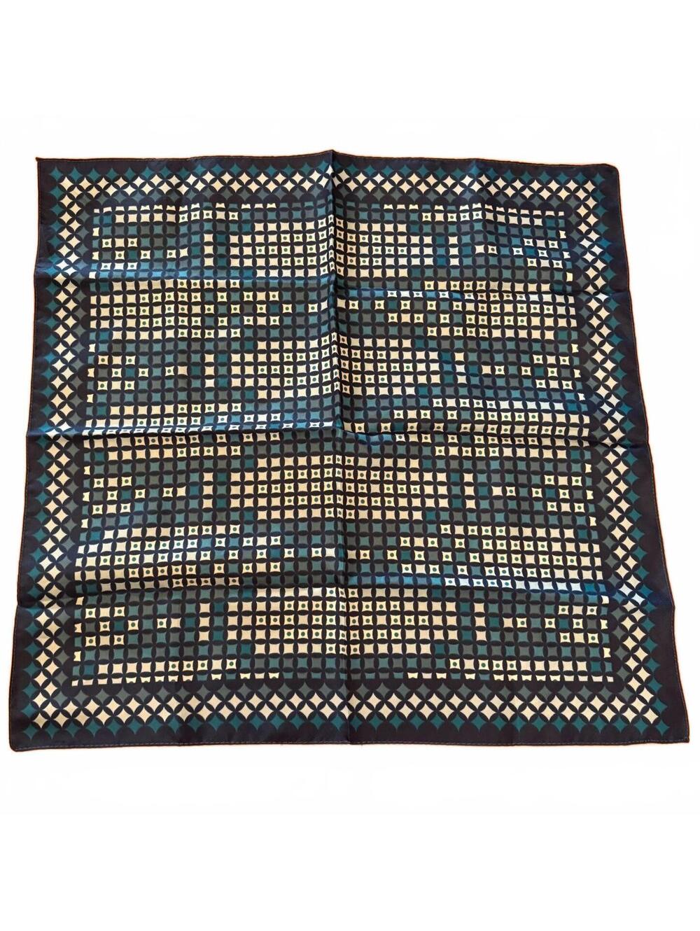 Vintage Geometric Pattern Blue Polyester Scarf Made in Italy 19.25x19.25